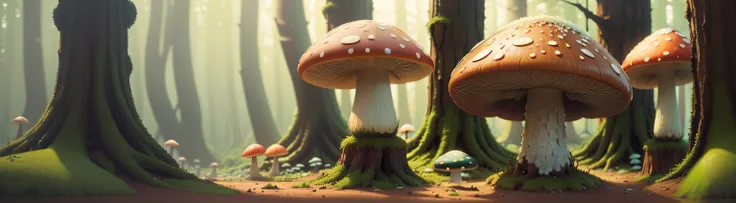 There are many mushrooms that grow from the ground, 8K high quality detailed art, 3 d render stylized, ultra realistic 3d illustration, Mushroom forest, Rolands Zilvinskis 3D rendering art, by filip hodas, in the art style of filip hodas, 4k highly detaile...