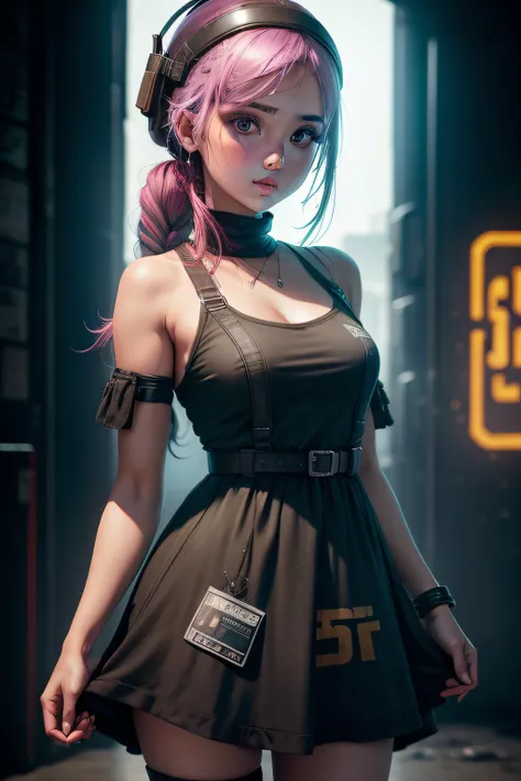 a beautiful girl wearing a pubg dress with some neon lights