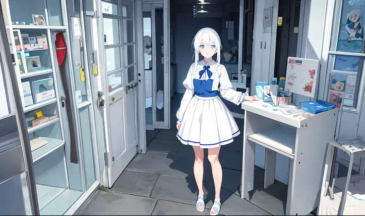 Anime white-haired girl standing，eyes blue, anime visual of a cute girl, anime best girl, nyaruko-san, Anime white-haired girl standing, Moe, Beautiful Anime High School Girls, Young white hair anime girl, A white-haired anime girl, pretty anime girl, a-1 ...