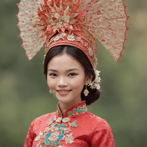 (FULL BODYSHOT:1.4), colorfull background, (1 vietnamese young girl, aodai, nhat binh, nhat binh dress, Halo, Exquisite headdress, Smile), (paper art, Quilted Paper Art, Geometry), highly colorful