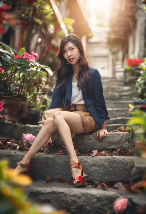 beautifull east asian girl sit in mini skirt