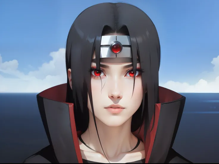 "Black hair, red eyes."