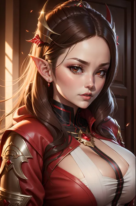 Close up portrait of woman with very big breasts in red jacket, 2. 5 d cgi anime fantasy artwork, portrait of an elf queen, very detailed Artgerm, ArtGerm ; 3d unreal engine, Dark Elf Princess, wlop rossdraws, ig model | ArtGerm, Alexandra Fomina Artstatio...