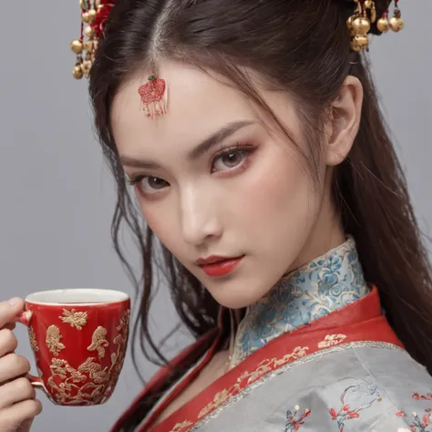 Wuxia beauty red tasse gun powerful