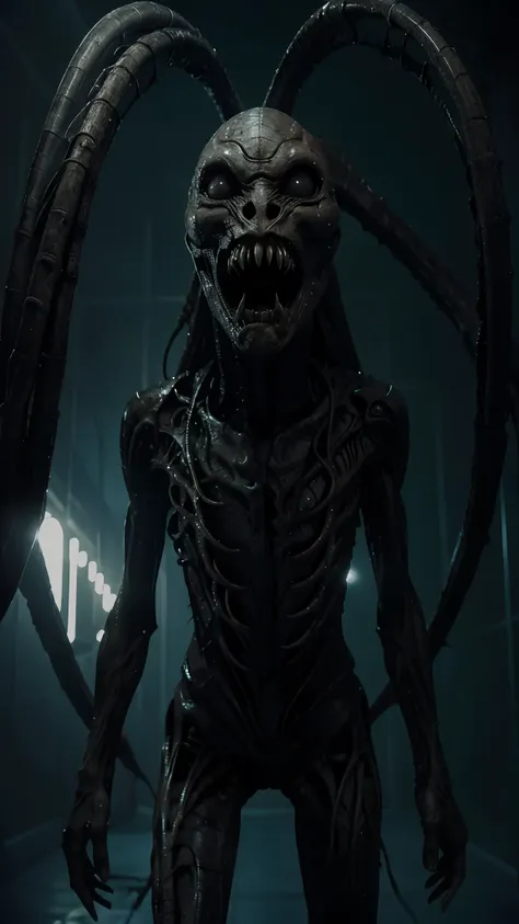 Alien creatures，（Blood vessel attached to tube），bucktooth，Tongue stock，Skin lines，Black organization，
（（tmasterpiece），（best qualtiy），（ultra - detailed），   
fanciful， sci-fy， terroral， Long tail， extraterrestial， glowing light eyes，
Realistic HNSRDLF style ...