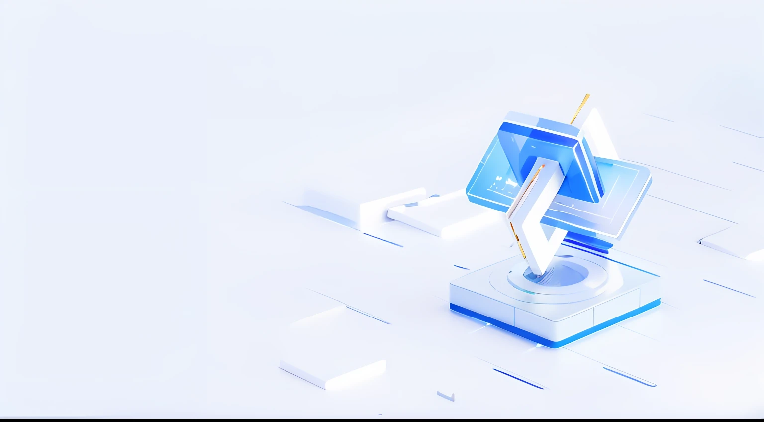 There is a small white device，It has a blue and white design on it, exploitable image, wide image, Computer, advertisement picture, C4D style, high quality rendering, Vibrant and dynamic, clean digital render, clean 3 d render, the are In the background, c...