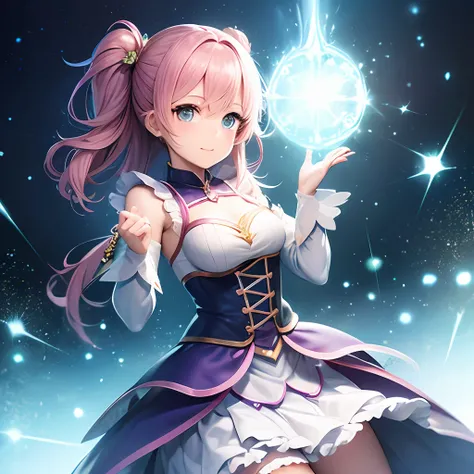 In a fantasy world with magical girls、Add magic effects to her clothes。