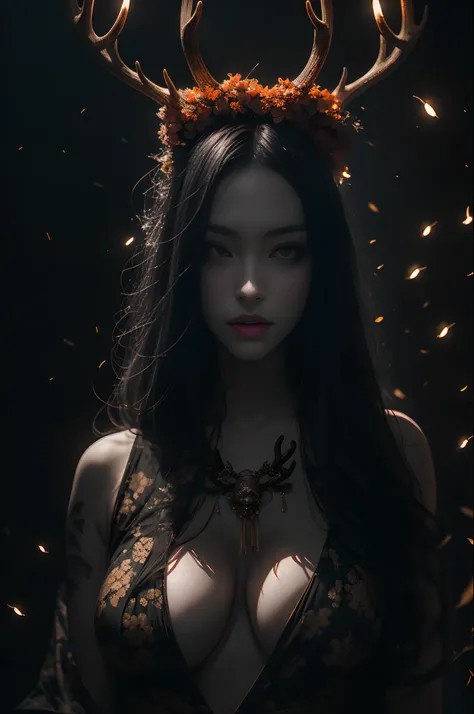 (full face), (очень Dетализированные обои CG unity 8k), (beste-Qualit), (best illustrations), (best shadows), (Gray gloomy background, Dark Forest. Gloomy and hopeless, Dark dramatic lighting, vignette), Realistic eyes, beatiful face, 1A girl with a perfec...