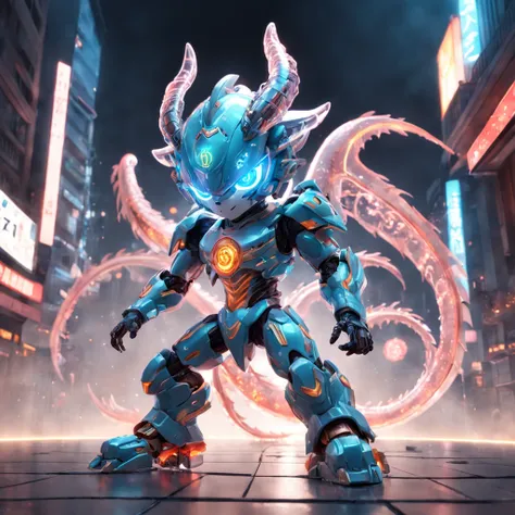 chinesedragon, (Blind box toy style:1.2), (Full body shot) , 1 Transparent young boy, Behind him is a transparent Chinese dragon, Transparent mech, Exquisite helmet:1.2, Luminous goggles:1.2, Cyberpunk, dreamy glow, luminous neon lights, Clean, White backg...