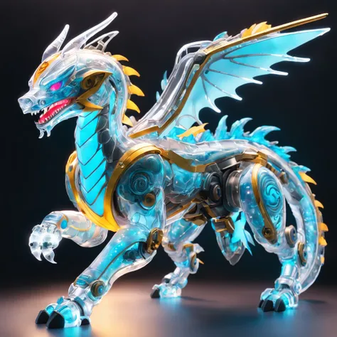 chinesedragon, (Blind box toy style:1.2), (Full body shot) , 1 transparent Chinese dragon in sky, Transparent mech, Exquisite helmet:1.2, Luminous goggles:1.2, Cyberpunk, dreamy glow, luminous neon lights, Clean, White background, ( Global illumination, Ra...