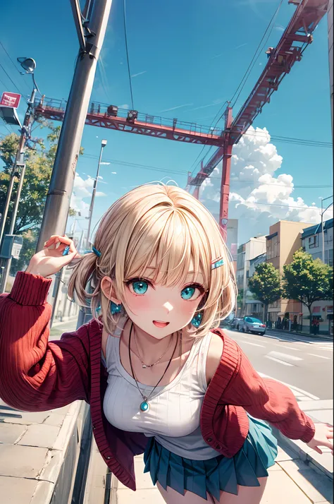 absurderes, (独奏:1.5,)ultra-detailliert,bright colour, extremely beautiful detailed anime face and eyes, view straight on, ;D, shiny_skin,25 years old, Short hair, , asymmetrical bangs, Blonde hair with short twin tails, Shiny hair, Delicate beautiful face,...