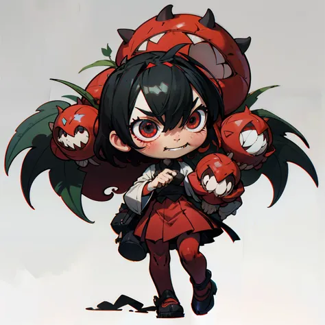 masutepiece, Best Quality, Full body shot, No background, White background, Followers of the devil, Chibi,  Giant carnivorous plants, black and red, devil, black and white eyes, kuroshirome