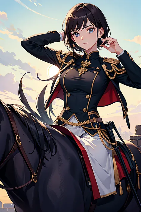 Masterpiece, Best quality, cavalry，Cavalry uniform，steed