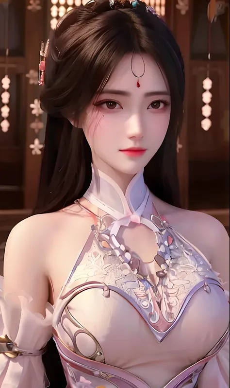 Close-up of a woman in a dress，Wearing a bow, a beautiful fantasy empress, ((a beautiful fantasy empress)), trending on cgstation, Anime goddess, Palace ， A girl in Hanfu, White Hanfu, Beautiful character painting, full-body xianxia, Beautiful rendering of...