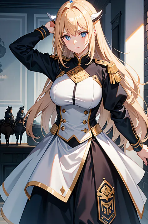 Masterpiece, Best quality, Female cavalry，Cavalry uniform，steed