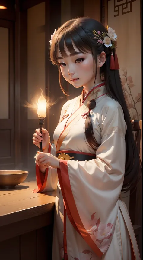 1girl, (hanfu), glowing, sidelighting, wallpaper,12k resolution image.