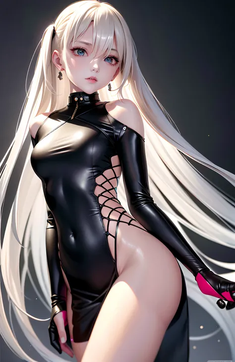 optimum，tmasterpiece，A high resolution，best qualtiy，hyper HD，super detailing，Award-Awarded，16k，独奏，（The upper part of the body），anatomy correct，Beautiful cyberpunk girl，cute  face，，Gradient Beige Hair，Hairline，（（Scarlet eyes）），long eyelasher，Hanging eye cor...