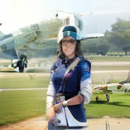 Wear Indian female pilot dress and aeroplane