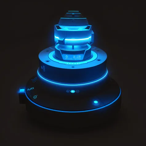 Round objects have white and blue light on them, 3 d product render, robotic platform, Product rendering, of a ufo propulsion system, Volumetric underwater lighting, 3d product, product design render, automated defence platform, , product introduction phot...