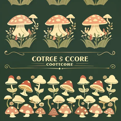 Cottagecore, mushroom patterns, 2D, vector --auto --s2