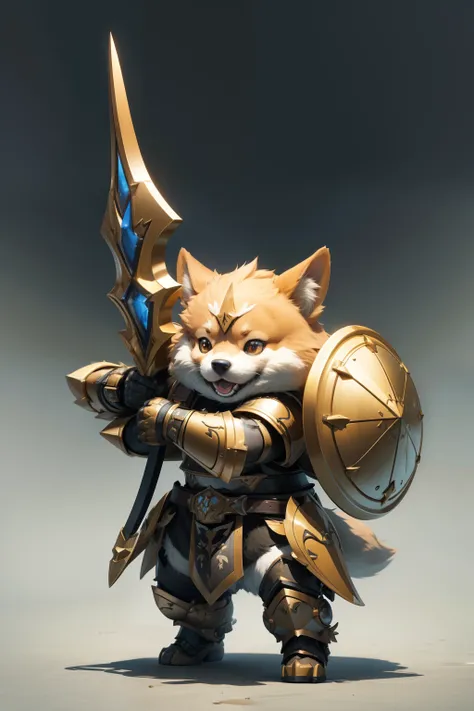 Super cute furry corgi warrior in armor、realisitic、4K、ultra-detailliert、 vray rendered、unrealengine、Mid-Journey Art Style