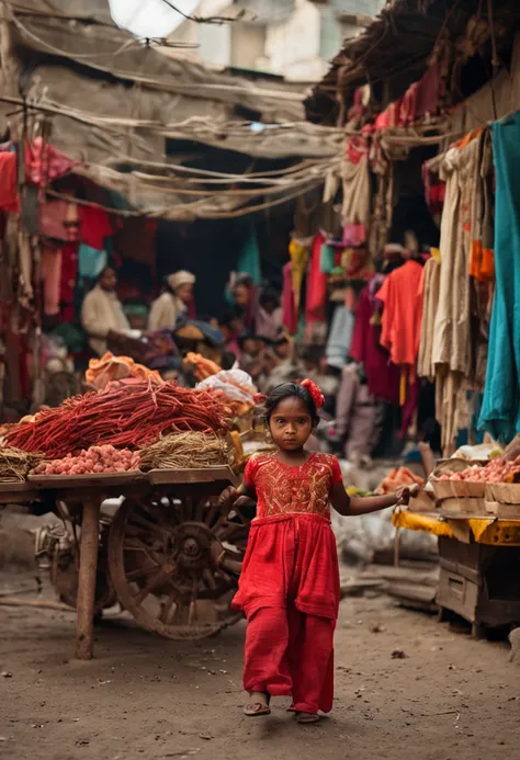 A little girl selling matches dressed in red