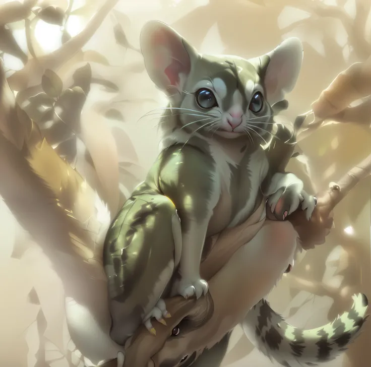 there is a small animal that is sitting on a tree branch, sugar glider, hyperdetailed!!!, a hyper realistic, spotted ultra realistic, hyperdetailed!, highly realistic photo, “portrait of a cartoon animal, madagascar, closeup photo, photorealistic print of ...