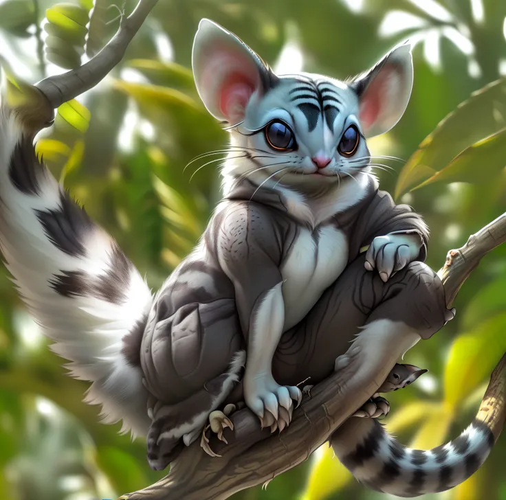 there is a small animal that is sitting on a tree branch, sugar glider, hyperdetailed!!!, a hyper realistic, spotted ultra realistic, hyperdetailed!, highly realistic photo, “portrait of a cartoon animal, madagascar, closeup photo, photorealistic print of ...