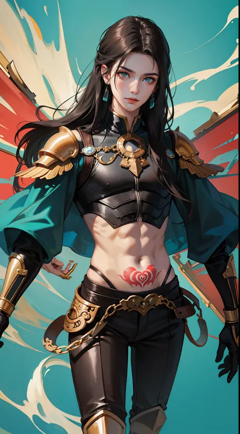 Young man, Long black hair, Cyan eyes, Tatoo, open torso, breeches, Iron hands, tmasterpiece, hiquality