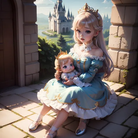 Cute Baby Chibi Anime,Princess Cinderella,Western castles.