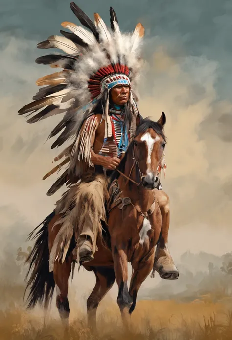 painting of a man on a horse with a native american headdress, : native american shamen fantasy, native american art, native american, native art, native american warrior, a native american warrior, indian warrior, horse warrior, inspired by George Catlin,...