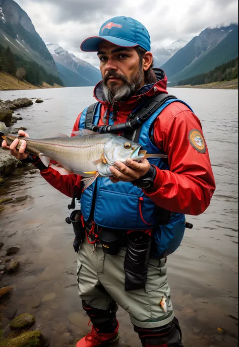 cerrar, fotorrealista, multitud alrededor de longtchi, pescador medieval, pesca, mira el visor, (mountainous background:0.7),  (...