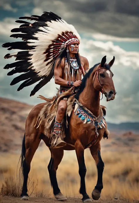 Christophe Young style; award winning half body painting of a beautiful woman with a native american headdress, with native american man on horse in the background  : native american shamen fantasy, native american art, native american, native art, native ...