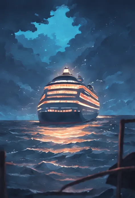 Vista luxury cruise ships，Blend into the dark and gloomy sky，Rough waves。