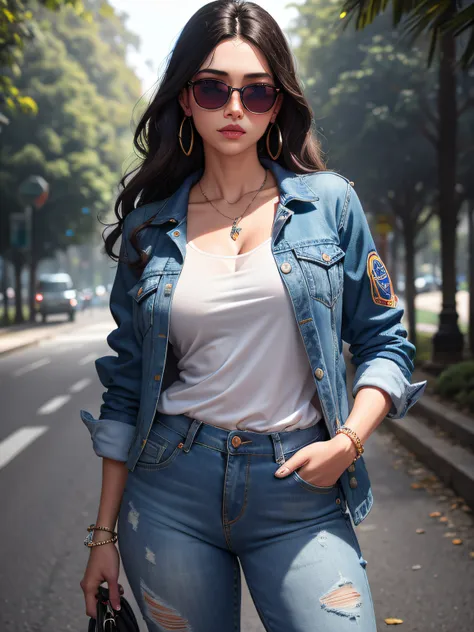 fotorrealista, ultra realista, 3d, artstation, cgsociety, 8 k, fotografia premiada de uma linda mulher caminhando no parque, (mo...