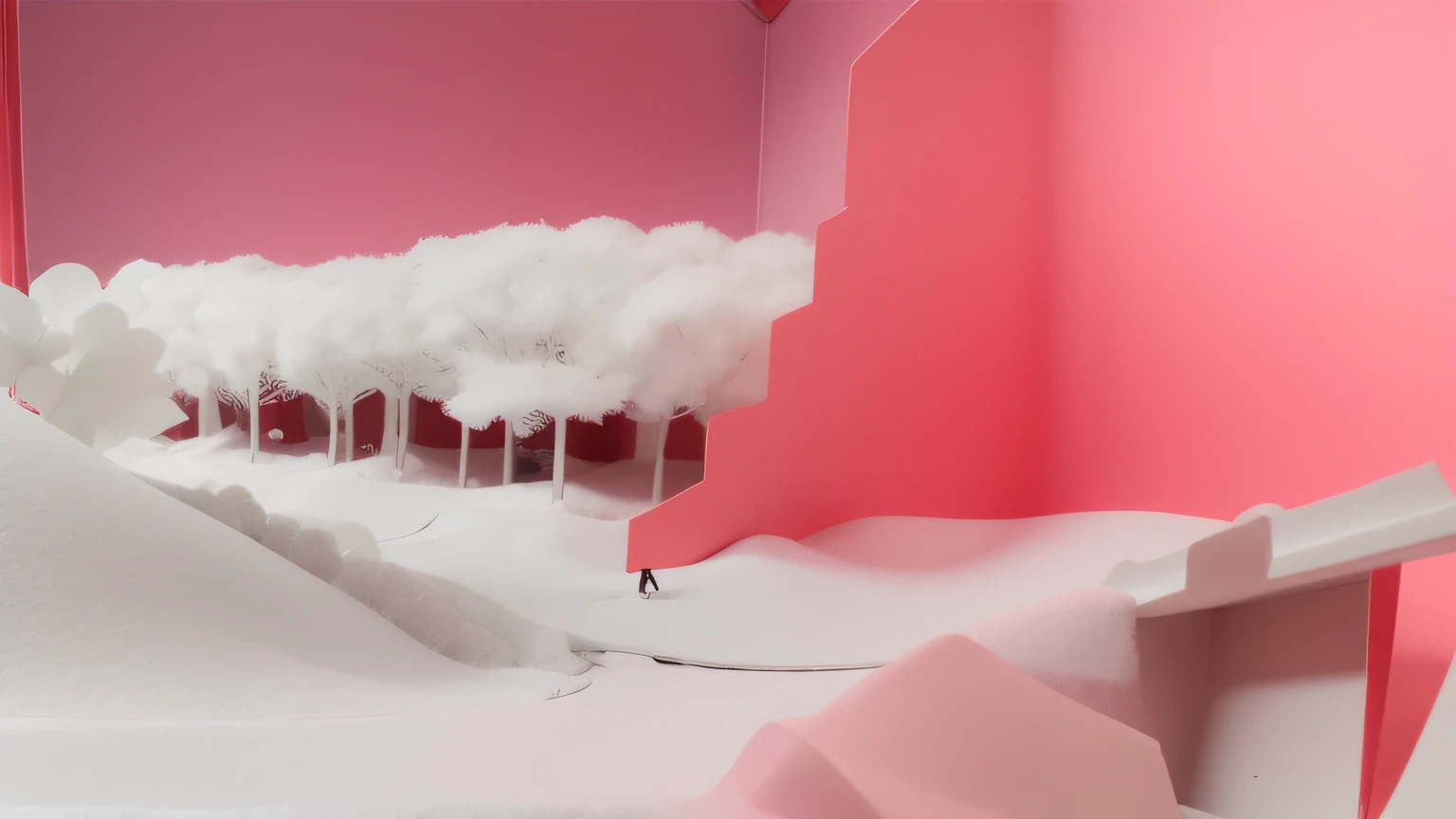 Maquete. textura miniatura. cotton trees. Neve. Maquete. red cardboard.