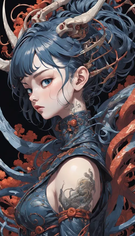 Female, Wire cybernetics implants, Adrian Gainey Esso Andrews style Jenny Savile, The surrealist dark art of James Jean Gaoto Yamamoto and Bri Sienkiewicz, trending on artstationh, Sharp focus, studio photo, Intricate details, Highly detailed, by Greg Rutk...