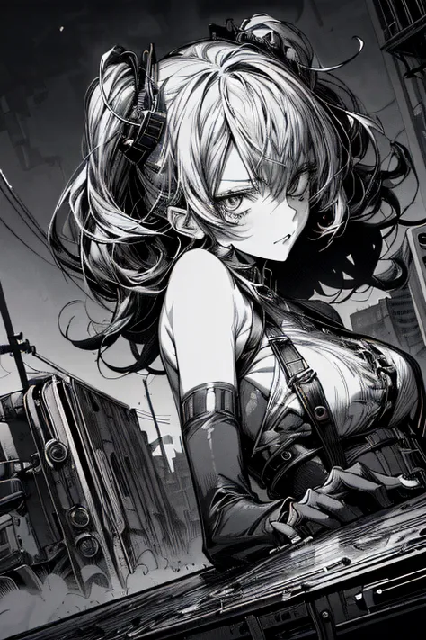 (comic noir style),(linear art_anime),(black-and-white_high contrast),(masutepiece, best quality, ),(laura bad picture:1.2),(lor...