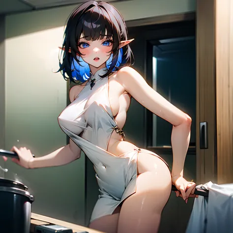 1girl, Eunectes, big breastes, in a kitchen, prepares meals, Very sexy maids clothes