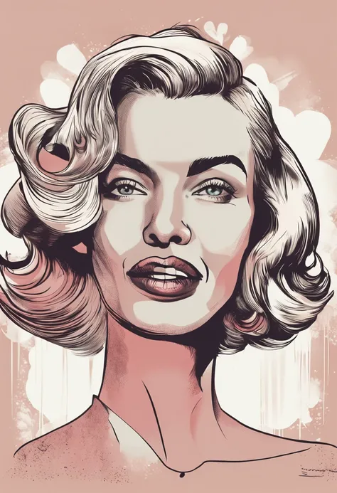 Marilyn Monroe, Vintage style , Ultra-fine plant stone, Draftsman lines, Digital illustration, Heavy ink, Minimalist botany, Beautiful and beautiful illustration masterpiece, Topaz AI post-editing，of a real，Facial features are carefully depicted，Realistic ...