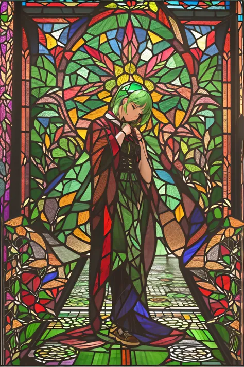 (Stained Glass Art:1.5) Standing, (Stained glass floor:1.5)