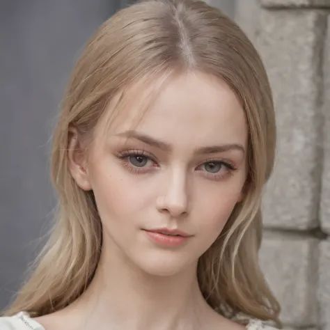 Lonely young girl, in full height, Slavic appearance: White Skin Skin; rectangular-oval face type; pointed chin with a dimple; high forehead; blond hair; hair up to the shoulders; swamp eye color; Straight nose; high nose, athletic build, Tall stature, bre...