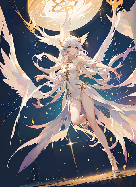 The angel is depicted with a pale and glowing complexion.、Its skin seems to glow with an otherworldly glow。They、Symbolizes Divine Nature、Decorated with a pair of shining graceful wings。This scene is fantastic and captivating.、It captures the beauty and mys...