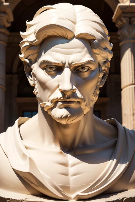 Greek statue,,olho de marmore,Man of advanced age, Anciao,The face of the statue personifies trust and authority. Um olhar firme e determinado emana dos olhos precisamente esculpidos, convey a sense of purpose and determination. The slightly arched eyebrow...