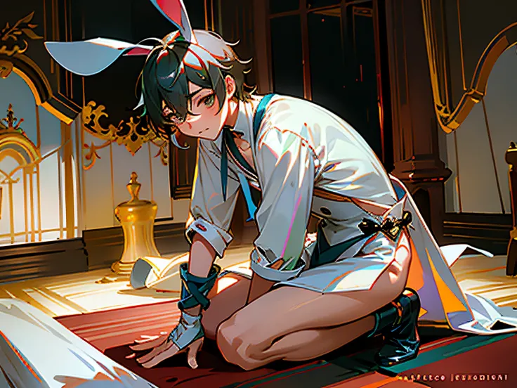 Raised sexy，male people，bunnygirl，Clothes are not covered，Bare legged，Light arm，bunny boy，Sit on your knees，Sit on your knees，比基尼，seductiv，