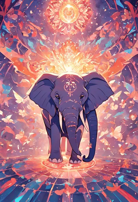 A kaleidoscope radiating joy with a majestic elephant head at the center vector, illustration