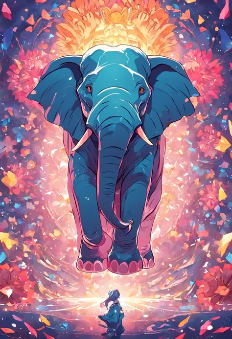 A kaleidoscope radiating joy with a majestic elephant head at the center vector, illustration