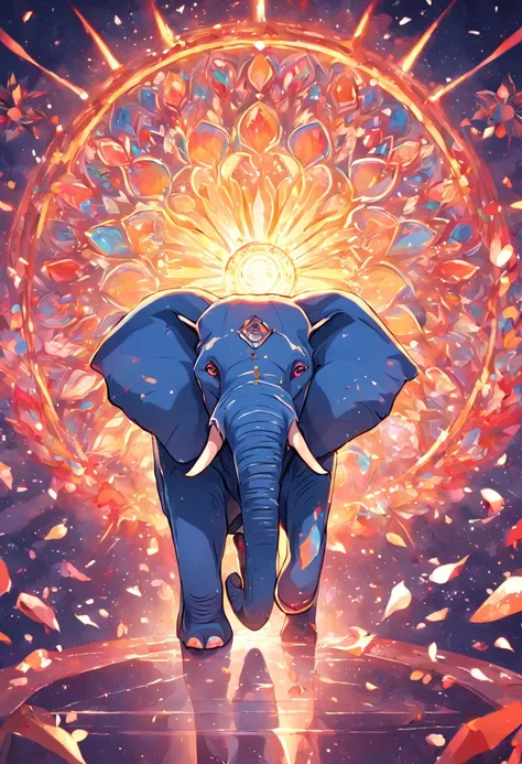 A kaleidoscope radiating joy with a majestic elephant head at the center vector, illustration