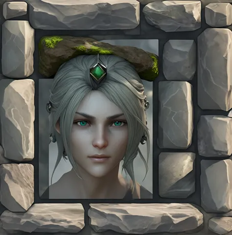 ultra high detailed stone portrait frame, cracked stone, moss, stone interface, fantasy game interface, stone texture, detailed stone texture