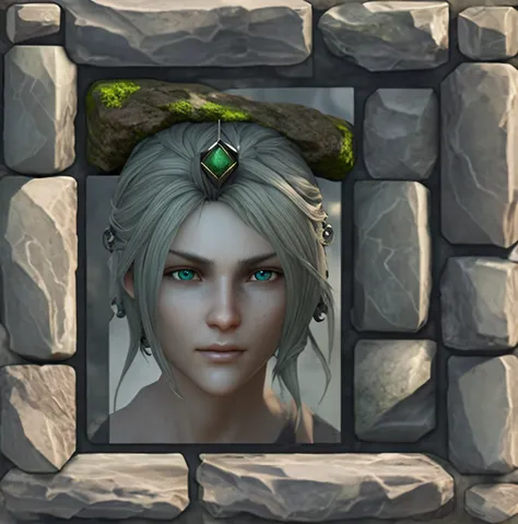 ultra high detailed stone portrait frame, cracked stone, moss, stone interface, fantasy game interface, stone texture, detailed stone texture